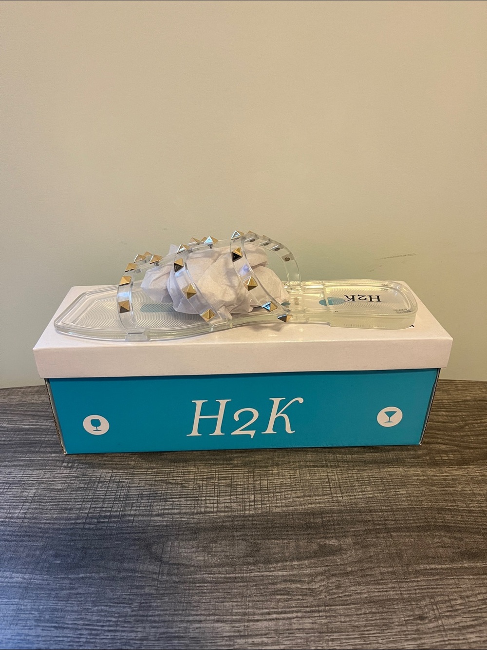 H2K Beronica Clear Studded Slide Sandals Women’s Sizes 7-10 New in Box
